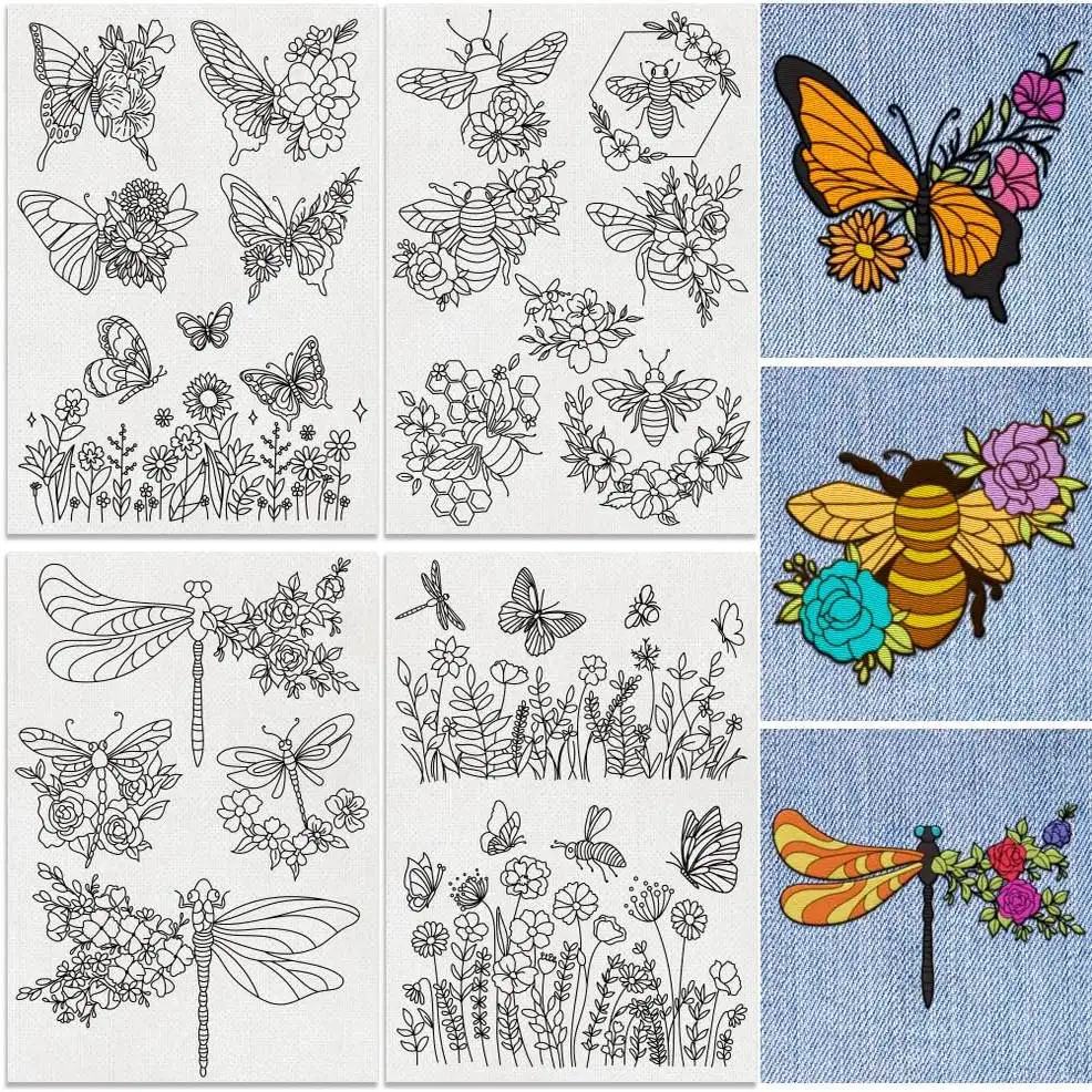 4-Sheet Butterfly Embroidery Stabilizer - Elegant Wing Designs on Water-Soluble Self-Adhesive Paper for Garden-Themed Crafts
