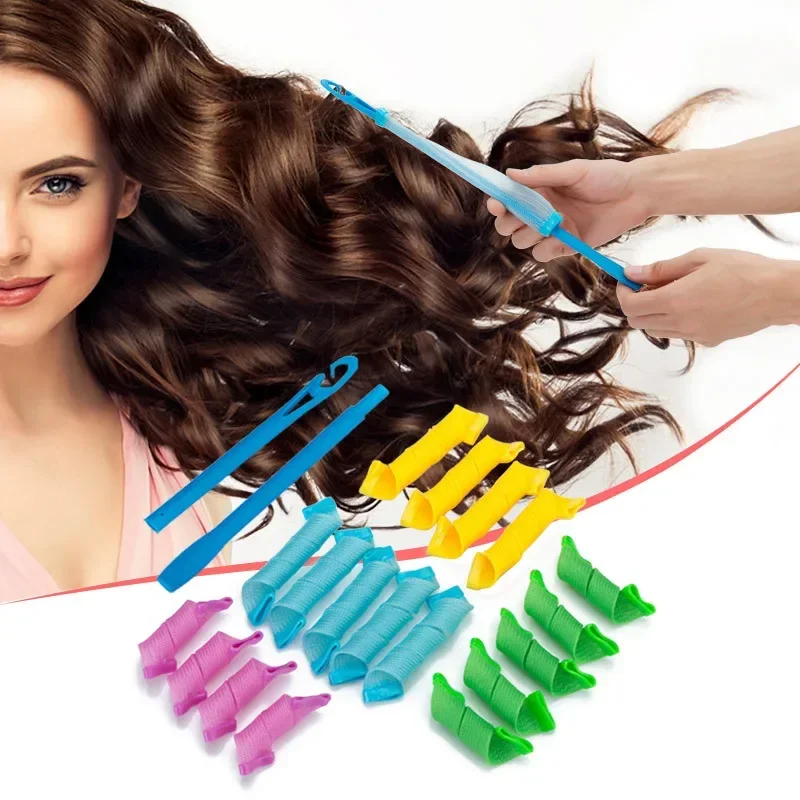 18pcs/bag Magic Spiral Hair Curler with 2 Pcs Hooks Hair Curlers Non-Damaging Wave Formers Hair Styling Tool DIY Rollers Curls