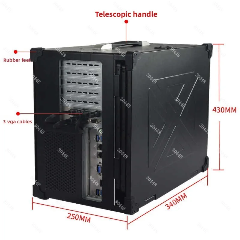 Portable All-in-One Chassis Triple Flip-Down 17.3-Inch Display Rugged Handheld Design ATX Compatible Portable Server Case