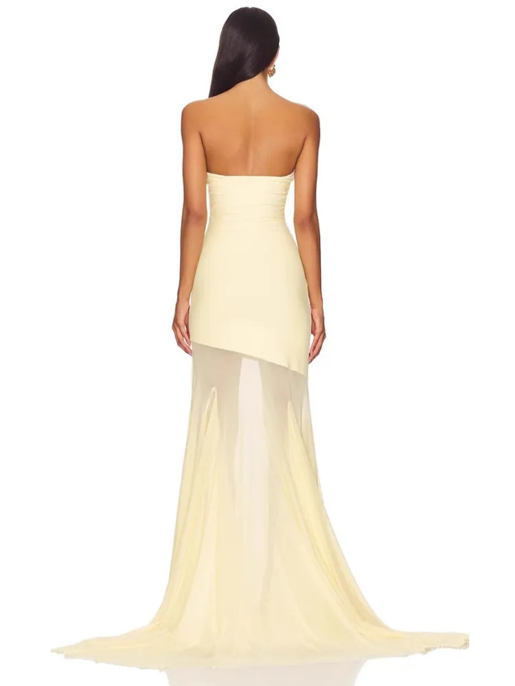 XIAOTANG Off-shoulder Strapless Sexy Maxi Dress Women Gown Fashion Elegant Mesh Sleeveless Backless Bodycon Club Party Dresses