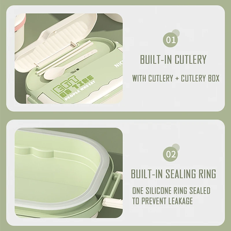 304 Stainless Steel Lunch Box for Students and Office Workers, Portable Large Capacity Lunch Box with Cutlery