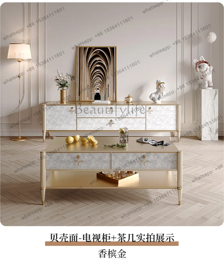 LSSolid Wood Shell TV Cabinet Floor-standing TV Cabinet with Drawers