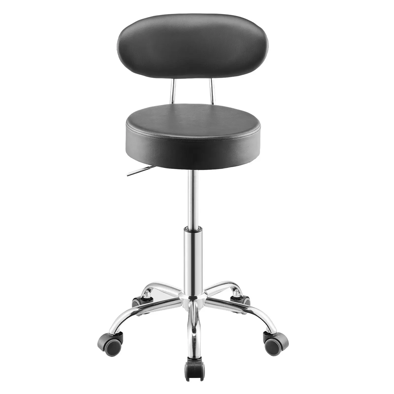 Shop Stool with Backrest, Pneumatic Garage Seat/Work Stool with Wheels, 300 lbs Load, Adjustable Roller Creeper Seat, 360° Swivel Padded Workshop Stool, for Garage, Shop & Auto Repair, Black