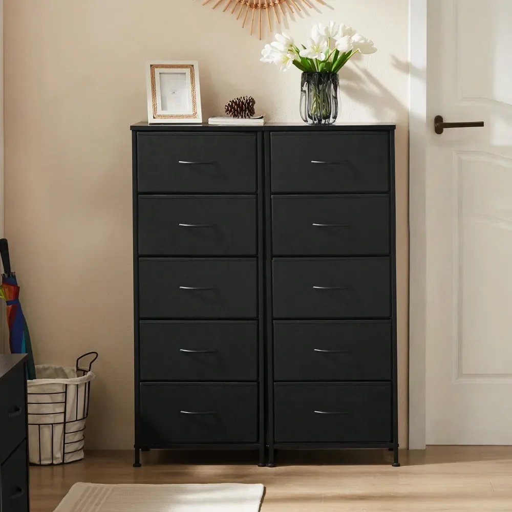 

5 Drawer Dresser With Fabric Bins, Sturdy Steel Frame And Wood Top, Storage Organizer Chest For Bedroom, Closet, Hallway, Black