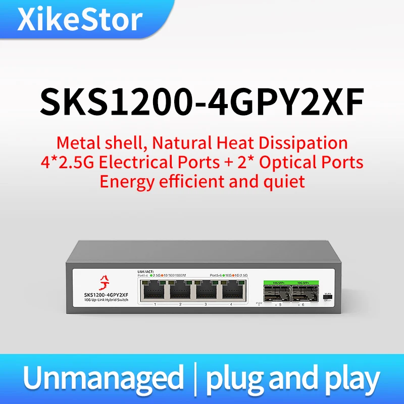 XikeStor 6-Port L2 Managed & Unmanaged & POE Ethernet Network Switch 2.5G RJ45 Ports 10G SFP+ Slots Switch Fanless Plug and Play