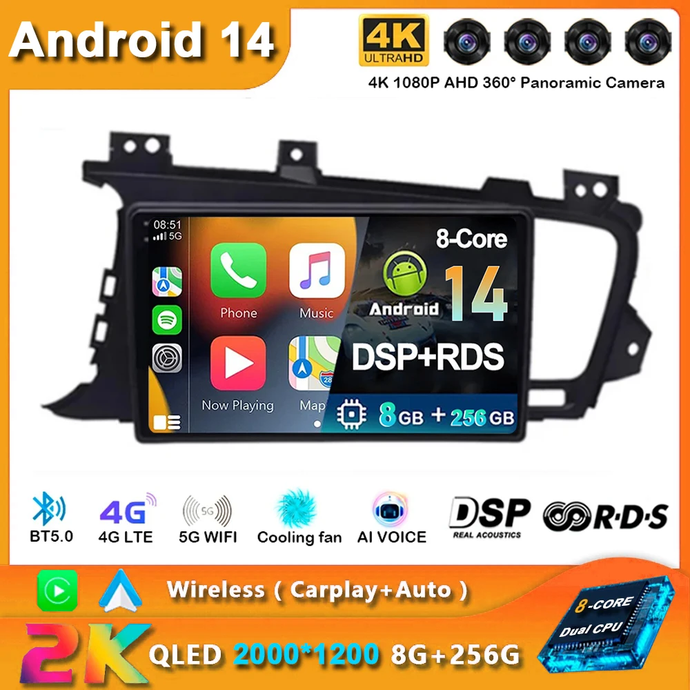 

Android 14 Car Radio For Kia Optima 3 K5 TF T 2010 2011 2012 2013 2014 2015 Navigation GPS Multimedia Player Stereo WiFi+4G DSP