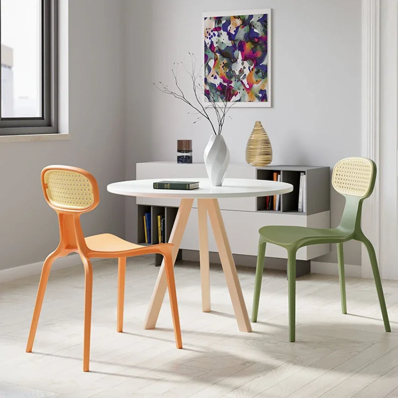 

Nordic Rattan Plastic Chair - Eco-Friendly INS Style Dining Chair, Retro Designer Bar Stool with Backrest, Modern Seating