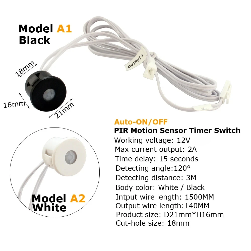 Motion Sensor Light Switch 12V  Touch Sensor Switch Movement Automatic ON OFF with Timer Infrared LED PIR Sensor 12V