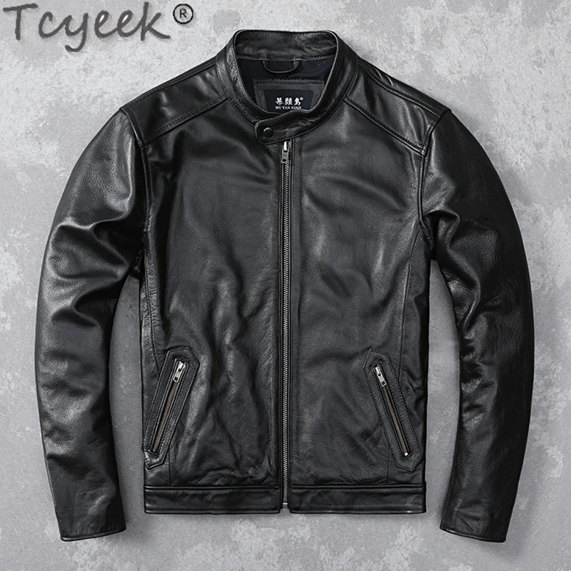 Tcyeek Genuine Leather Jacket Men Top Layer Cowhide Coats Spring Autumn Leather Coat Mens Moto & Biker Jackets Jaqueta Masculina