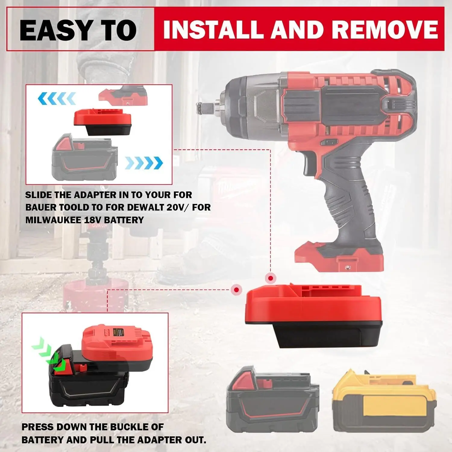 Imagem -03 - Adaptador para Milwaukee Conversor de Bateria Li-ion 20v Ferramentas Usadas para Dewalt Bauer 18v 20v