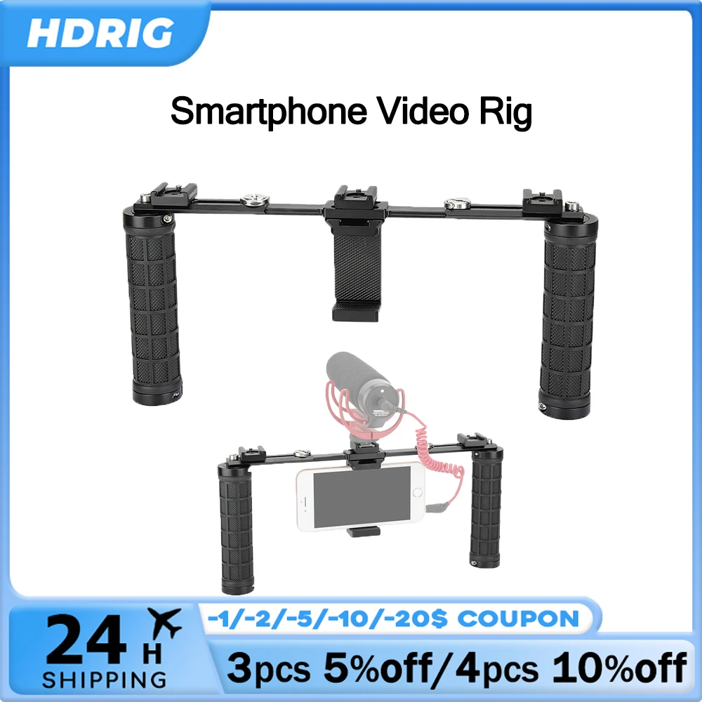 

HDRig Universal SmartPhone Cage with Rubber-covered Handgrip Pair & Three Cold Shoe Mounts, Smartphone Video Rig
