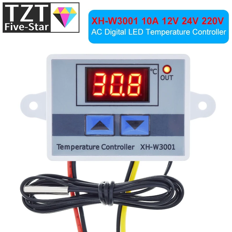 TZT 10A 12V 24V 220VAC Digital LED Temperature Controller XH-W3001 for Arduino Cooling Heating Switch Thermostat NTC Sensor