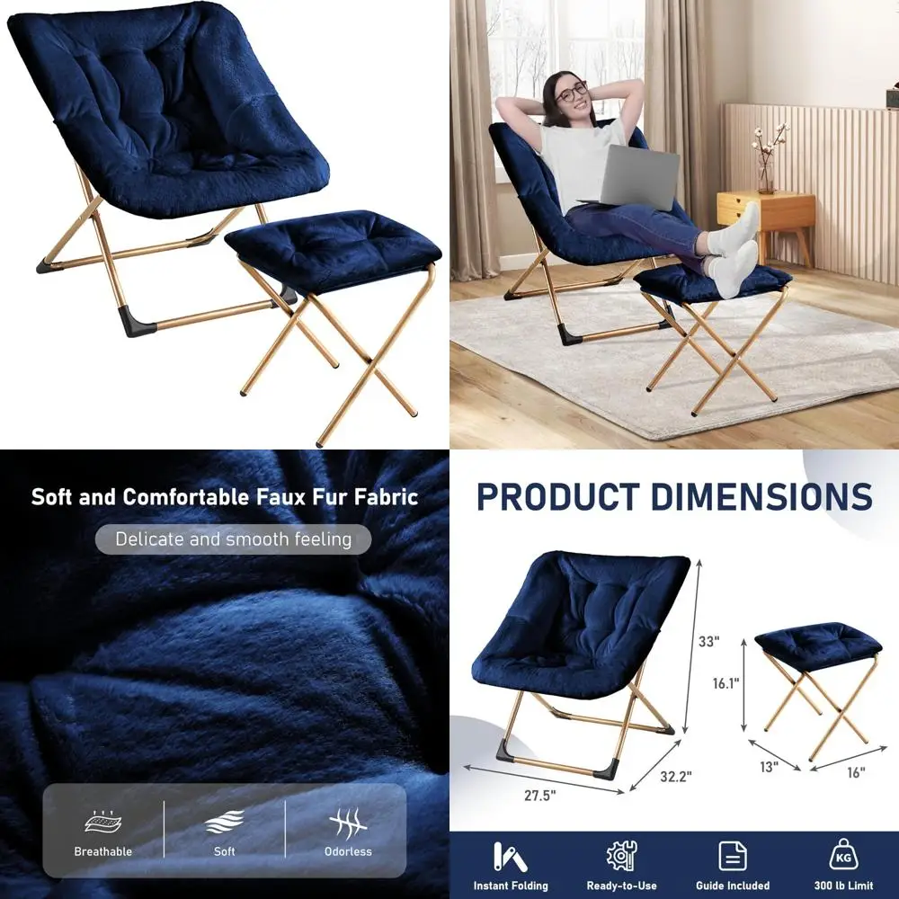 

Oversized Faux Fur Lounge Chair for Adults, Comfortable Reading Chair with Ottoman, Stable Metal Frame and Non-Slip Base
