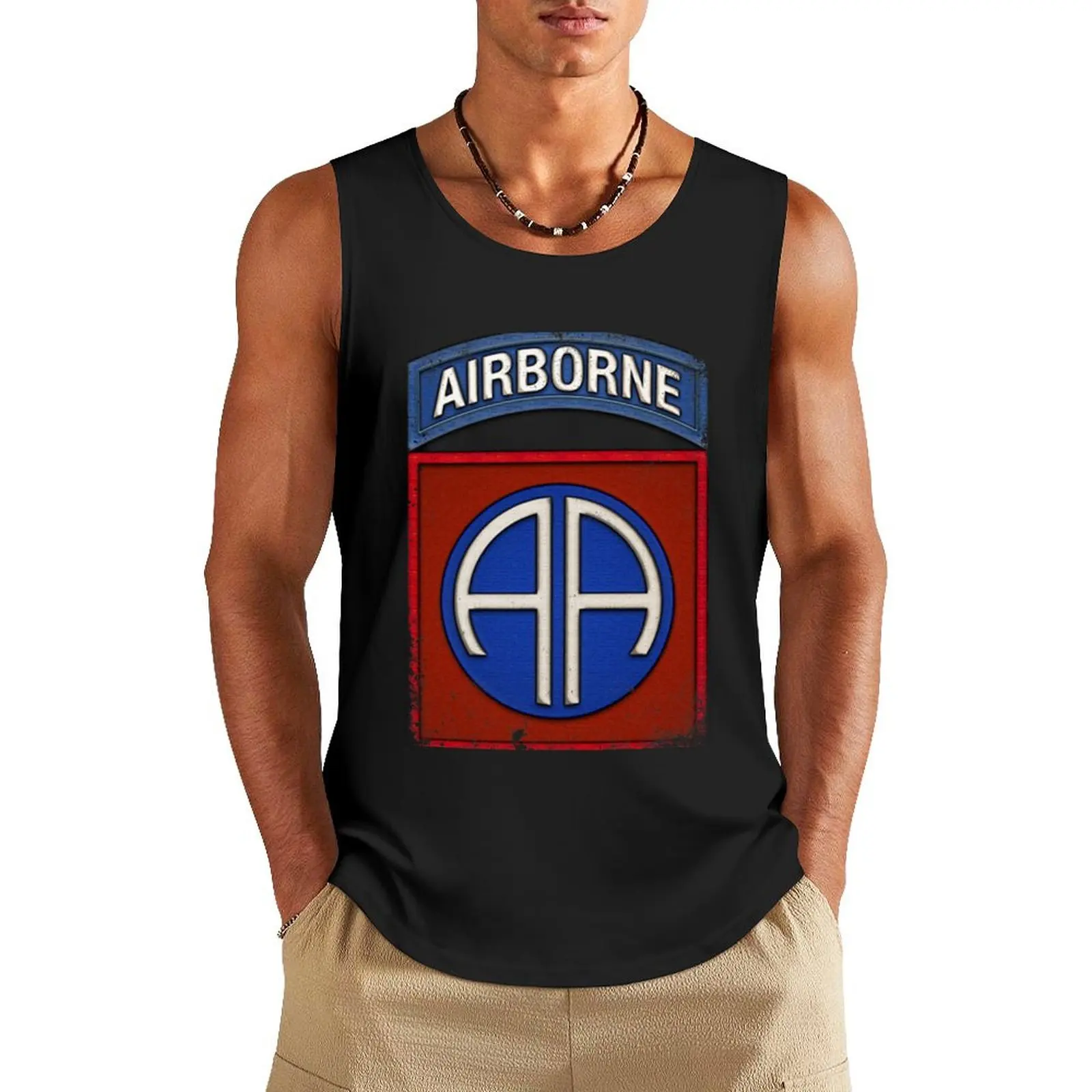 82nd Airborne Div Parachutist Wings and Patch - Distressed Tank Top summer clothes for men Men's tops