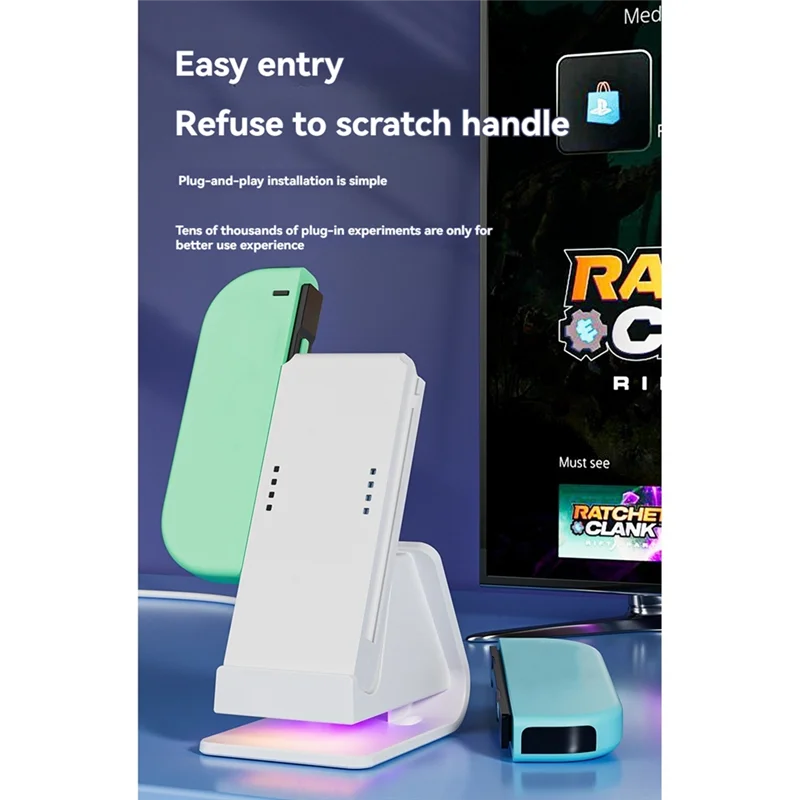 لمقبض وحدة التحكم في التبديل قاعدة شحن قاعدة شاحن لاسلكي ذكي مع RGB متوافق مع مقبض Joycon-PZZW