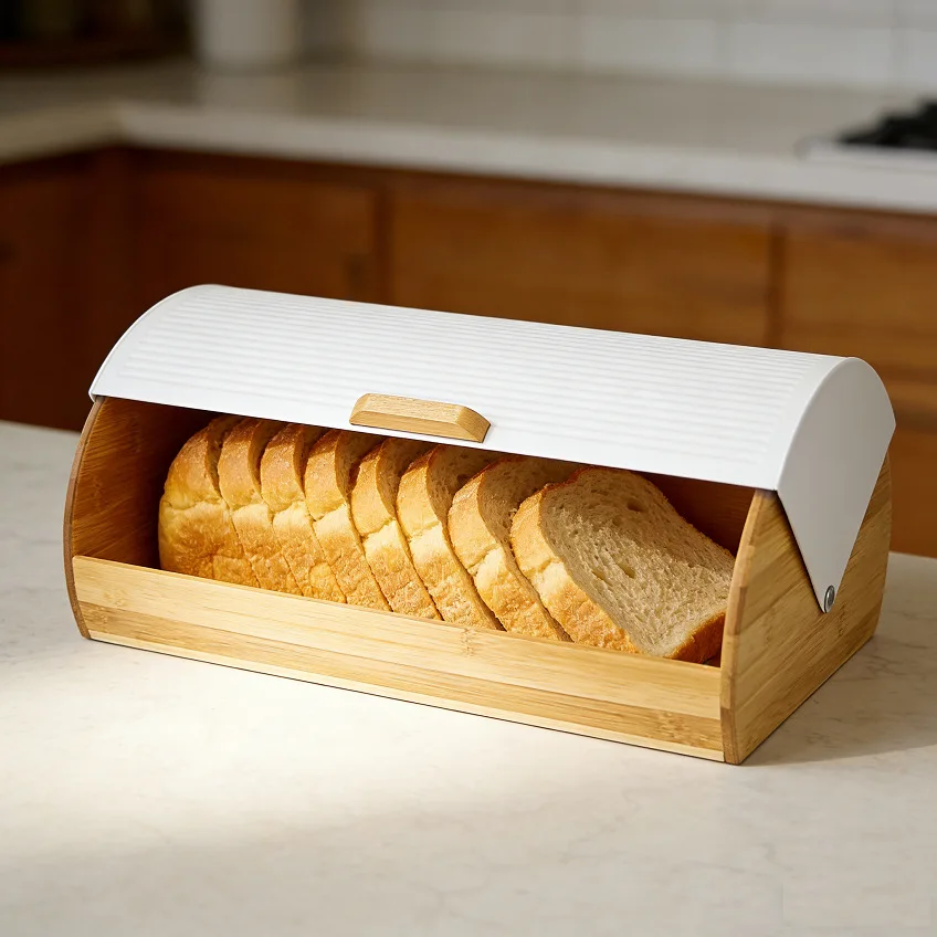 Household kitchen storage bamboo bread box storage box clamshell bread fresh-keeping box snack kitchen utensils