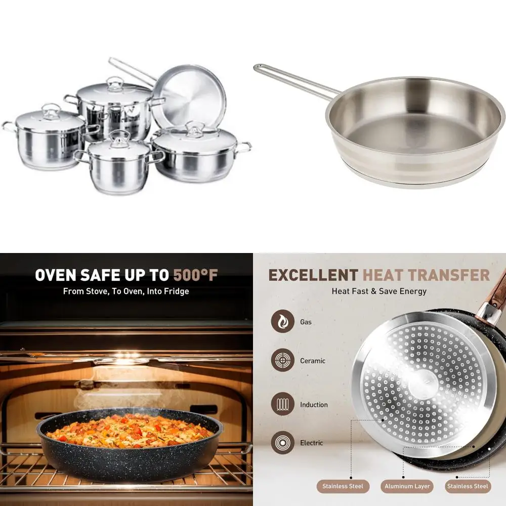 

YBM Home Korkmaz Astra2 Cr-Ni Набор посуды из 9 предметов из нержавеющей стали, набор кастрюль и сковородок с алюминиевой нижней основой капсулы обеспечивает