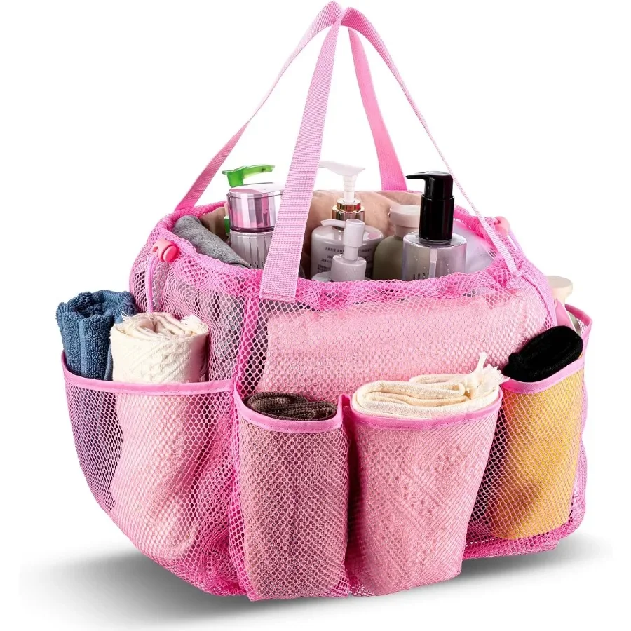 

Портативная большая розовая сетчатая душевая кабина с 8 карманами и шнурком для ванной комнаты, тренажерного зала, лагеря, путешествий, пляжа, плавания, быстросохнущая подвесная организация