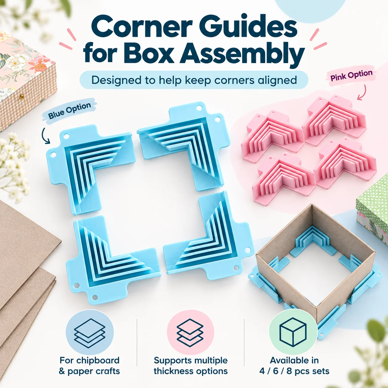 4/6/8PCS Corner Guides Right Angle Clamp Tools For Chipboard Box Assembly Paper Craft Positioning Squares