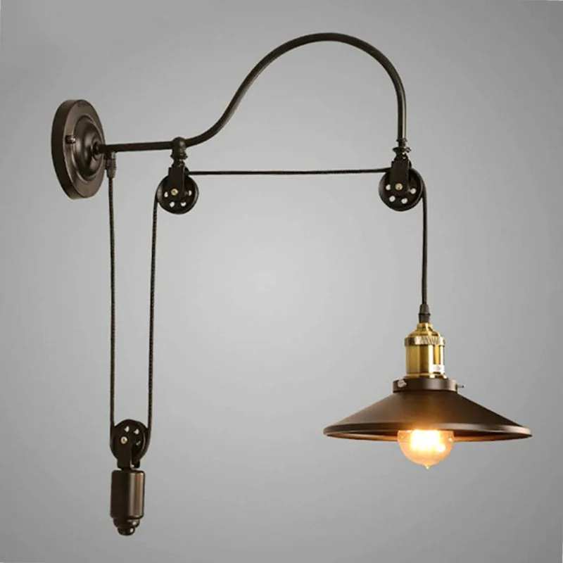 Retro industrial wind wall lamp American personality aisle wrought iron bedside decoration staircase bar creative wall pulley