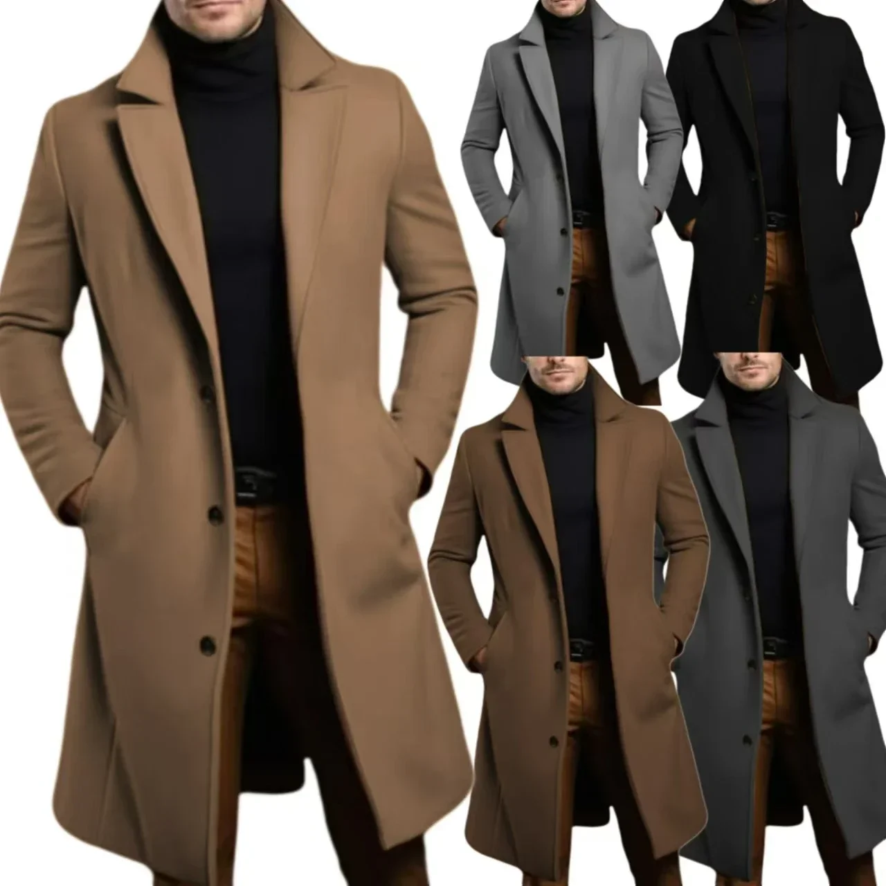 

Мужская зимняя куртка обычного размера с остроконечными лацканами, однобортное деловое мужское повседневное пальто, облегающий мужской плащ