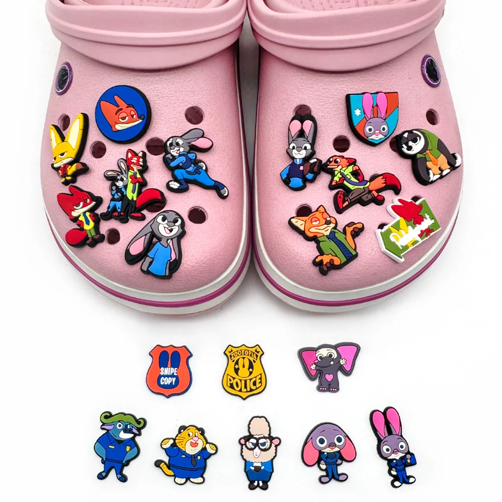 Mesuca Cute Zootopia for Shoe Charms PVC Removable Clog Decor Cute Cat Rabbit DIY Sandal Footwear Ornaments