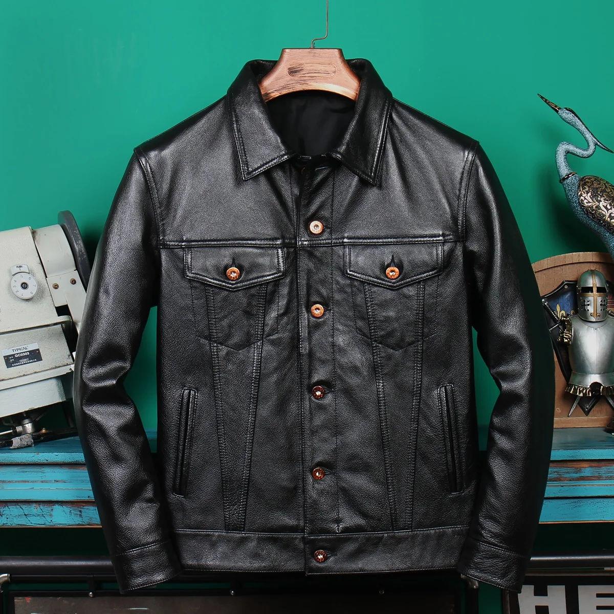 

Новая мужская кожаная куртка из натуральной воловьей кожи высшего слоя, приталенная, с воротником, в джинсовом стиле, молодежная кожаная куртка