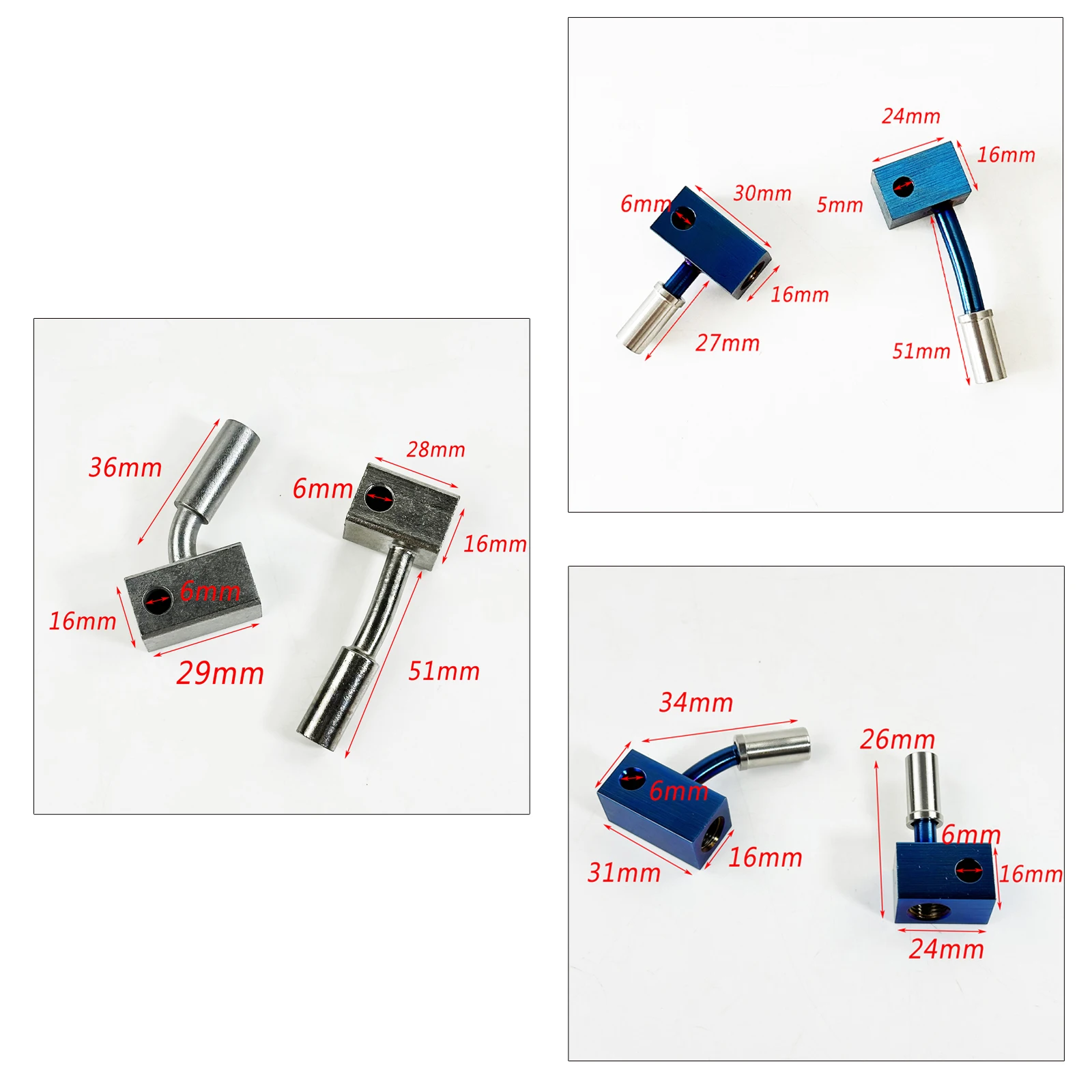 For Car Modification 0.2-50M Stainless Steel Braided PTFE Brake Oil Pipe Component Blue/Silver Aluminum Alloy Diversion Block