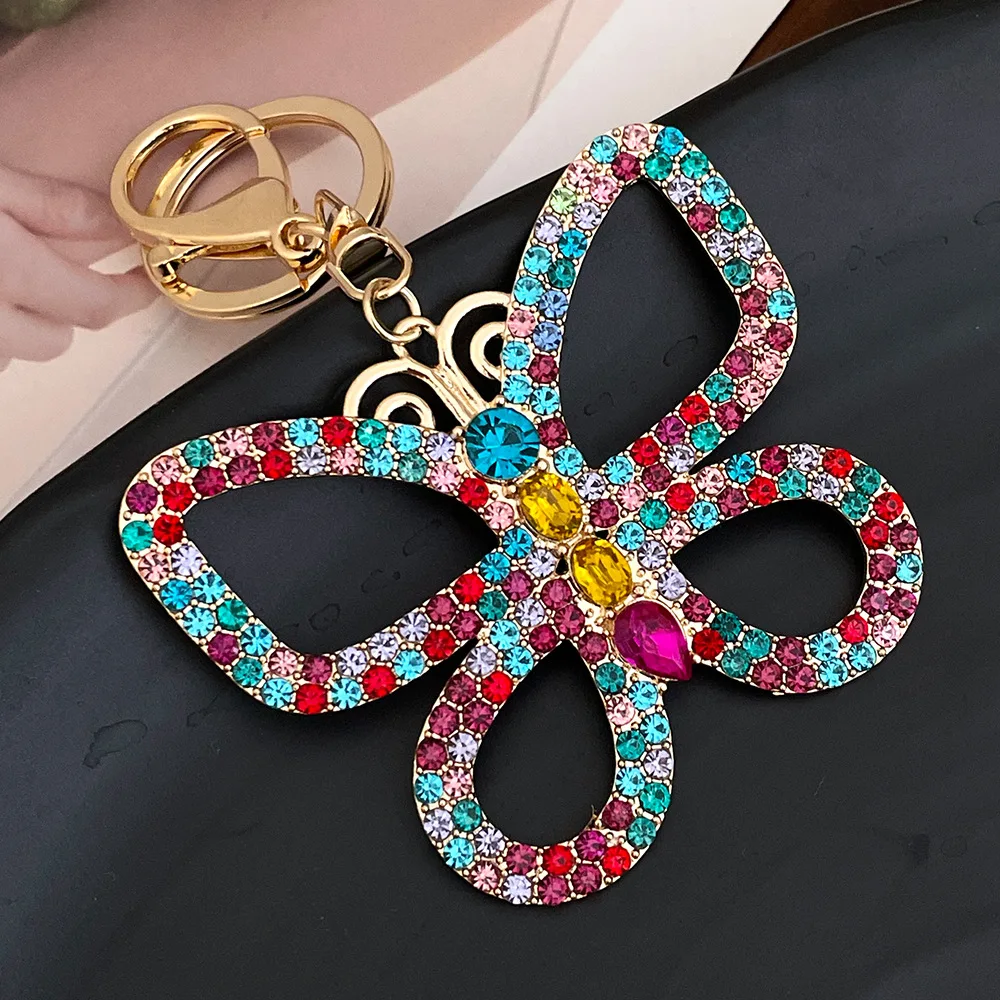 1pc Rhinestone Butterfly Keychain Cute Hollow Metal Key Ring Purse Bag Backpack Car Charm Earphone Accessory, Gift For Mom