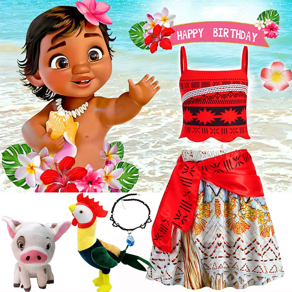 Disney Peuter Baby Vaiana Verkleed Klein Meisje Moana Cosplay Tweedelige Sling Set Kostuum Halloween Kerstkostuum Kostuum