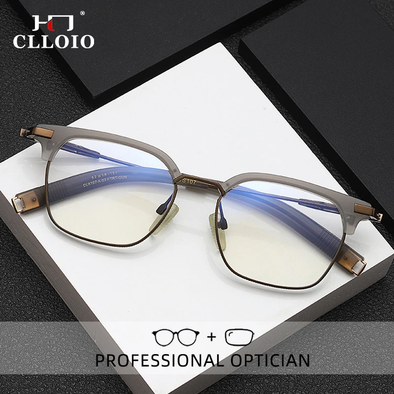 CLLOIO Pure Titanium Reading Glasses Men Acetic Square Frame Myopia Hyperopia Glasses Anti Blue Ray Prescription Eyewear DLX107