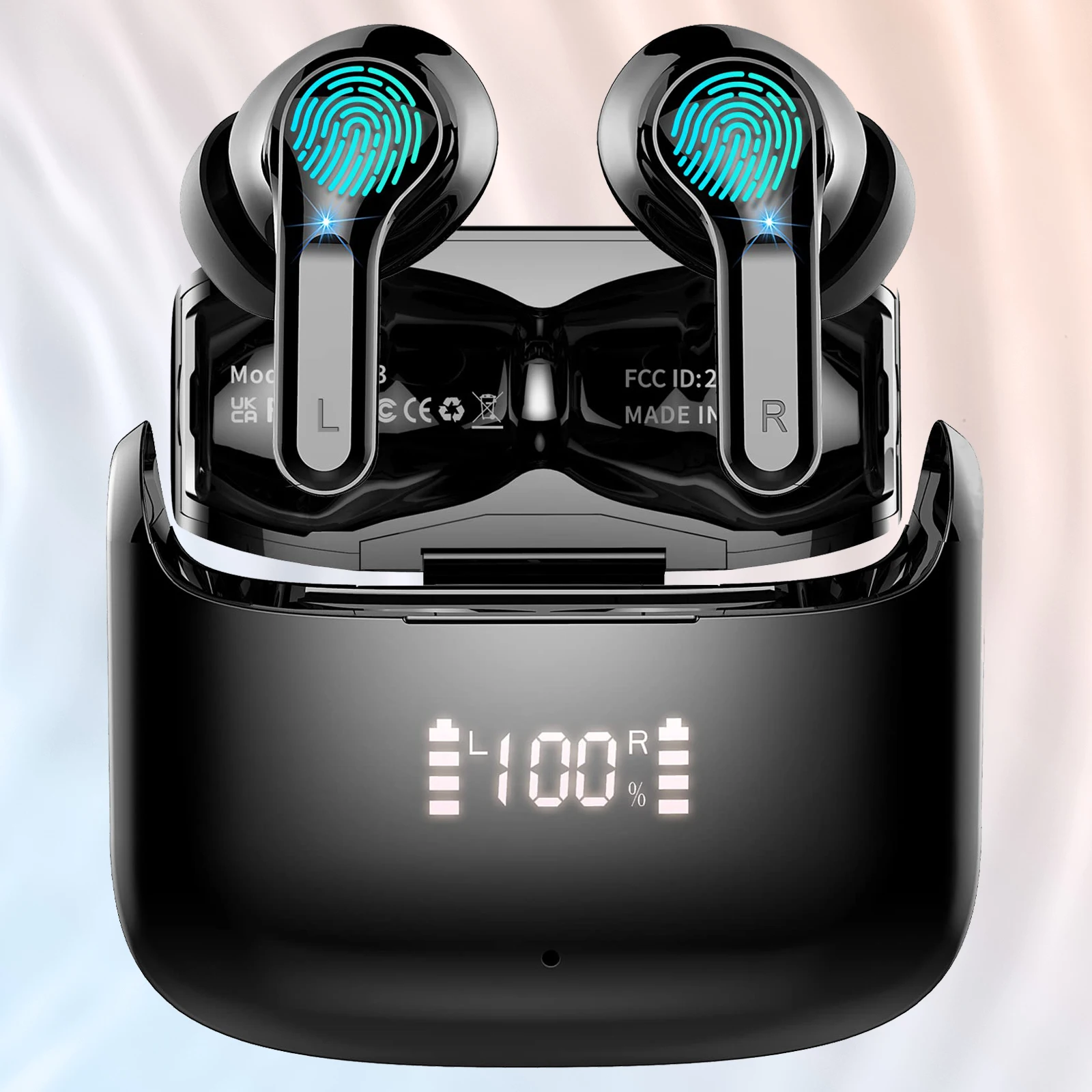 Wireless Earbuds, Bluetooth 5.3 Headphones Sports Headphones In Ear with 4 ENC Noise Cancelling Mic, 40H Playback , LED Display.