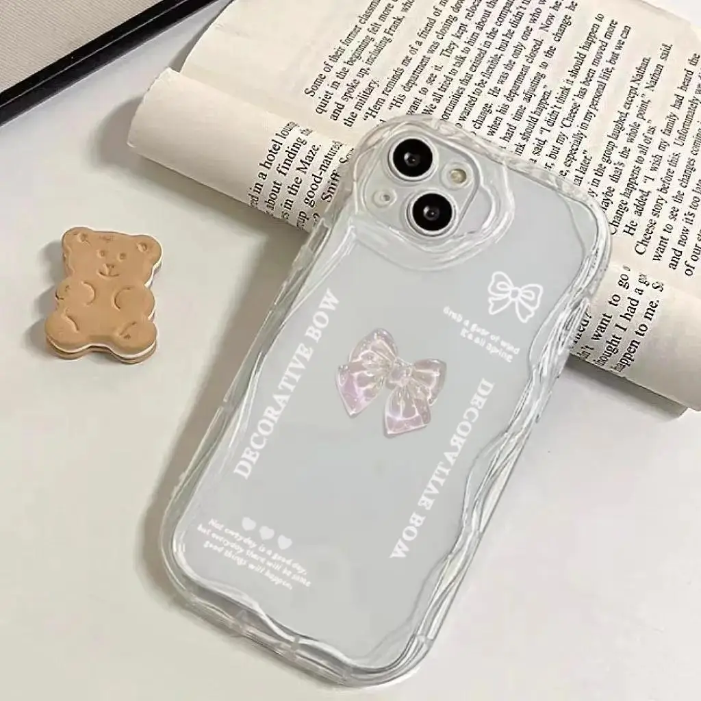 Korean 3D Bow Pearl Chain Case for Samsung Galaxy S24 S23 Ultra S21 Plus S20 FE A54 A34 A52 A53 A33 A35 A55 A14 M54 A23 A24 A32