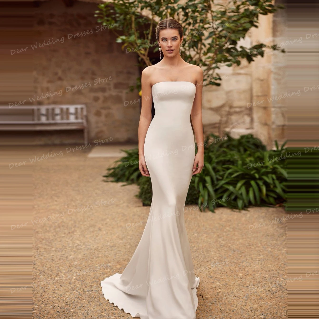 Formal Shawl Elegant Wedding Dresses Sexy Strapless Mermaid Women's Sleeveless Bridal Gowns Backless Satin Vestidos 2024 웨딩드레스