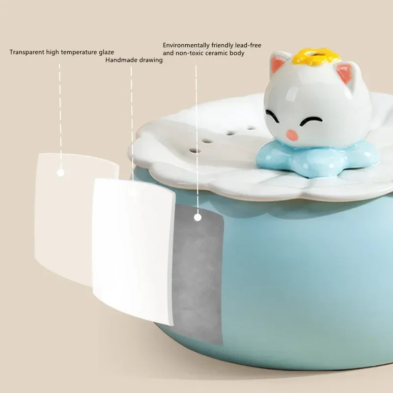 Drinker For Cat Water Fountain Ceramic Desktop Waterfall,Smart Pet Water Dispenser,Auto Pet Drinking Bowls Kitten Water Bowls