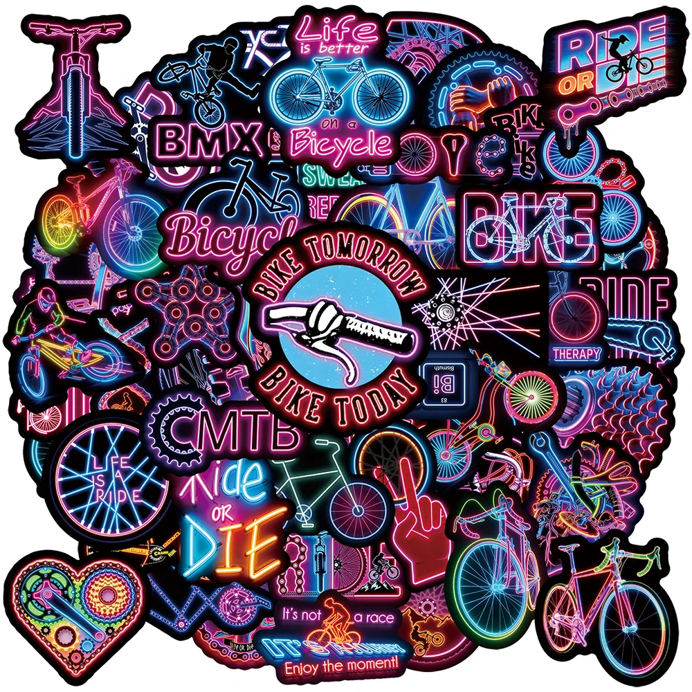 10/30/50pcs Outdoor Mountain Bike Neon Stickers Riding Bicycle Cartoon Sticker DIY Helmet Phone Luggage Car Cool Graffiti Decals
