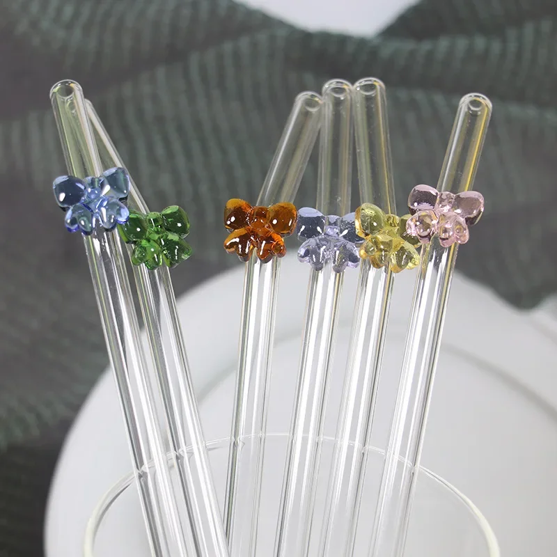 

Colored glass bow straw, high borosilicate multi-color straw bow, children's juice beverage, milk tea