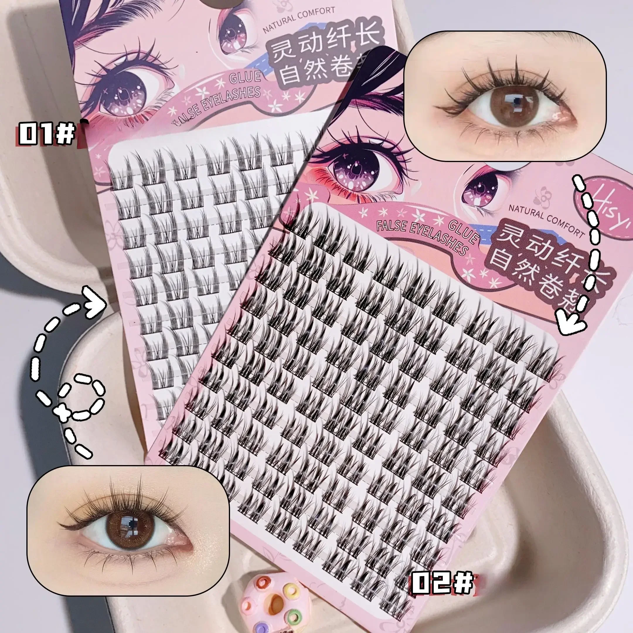 HISYI Fünf falsche Wimpern Optional Natural Cat Fairy Sunflower Anfänger Comic Falsche Wimpern Augen-Make-up im koreanischen Stil