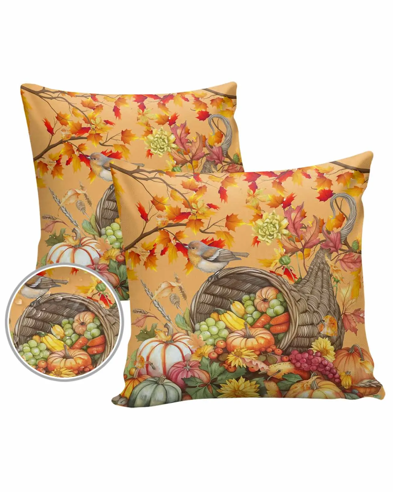 Autumn Pumpkin Maple Leaf Grapes Robin Waterproof Pillowcase Set Car Cushion Cover Home Sofa Office Decorative Pillowcase Cover