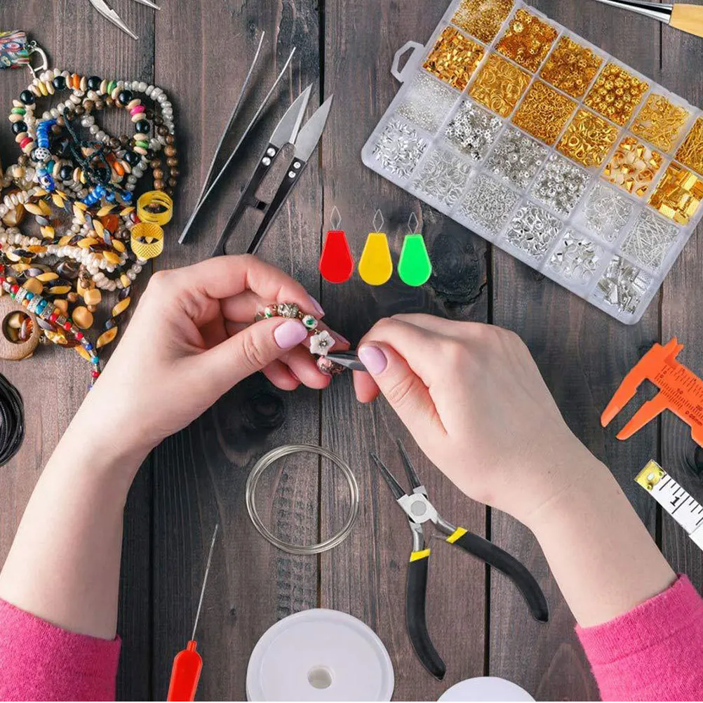 

27pcs Jewelry Accessories Kit Metal Components Needle-Nose Plier Scissors Tweezers Copper Wire Storage Bag For Diy Beading