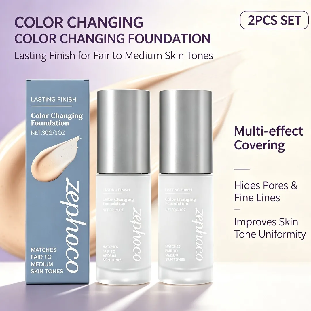 Long Lasting Color‑Changing Foundation 30G Women's Lightweight Natural Sheer Silky Fit Makeup Base Hydrating For All Skin Types