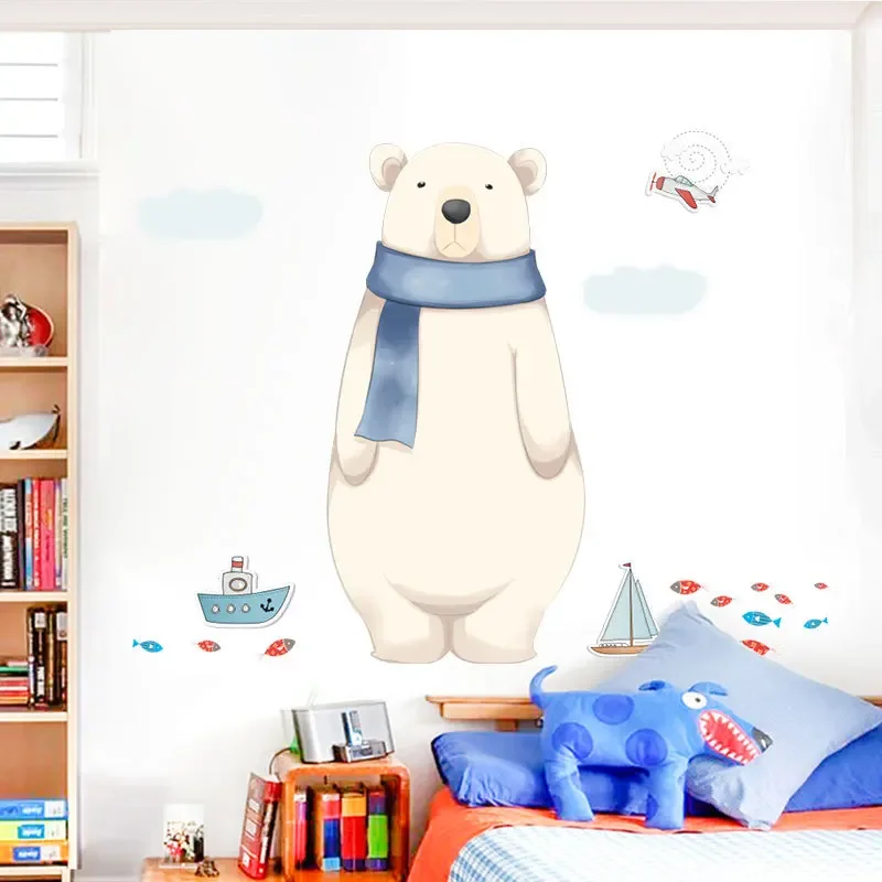 Fanxi Spray-Print Cartoon Wall Stickers Cute Polar Bear Children's Room Kindergarten Decorative Wall Stickers Removable Fx82027