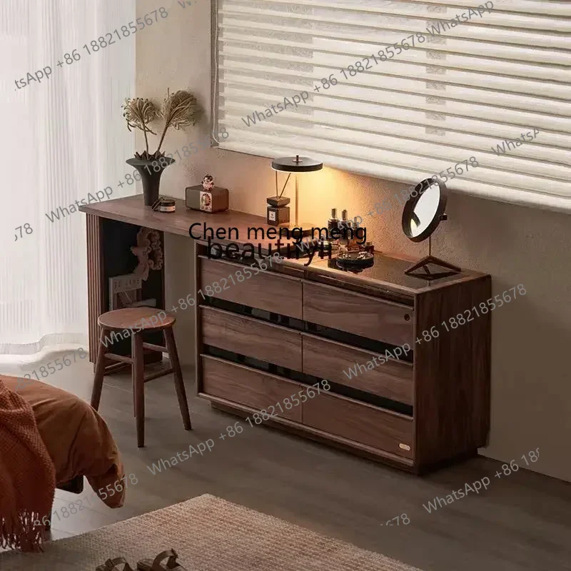 

D178 Solid wood chest, dresser, integrated cabinet, makeup table, black walnut retractable storage cabinet corner