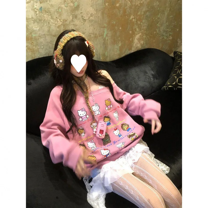 سترة بغطاء رأس فضفاضة مطبوعة حلوة ولطيفة من MINISO للنساء في أوائل الصيف، بلوزة كاجوال متعددة الاستخدامات بكتف متقاطع جديد #3