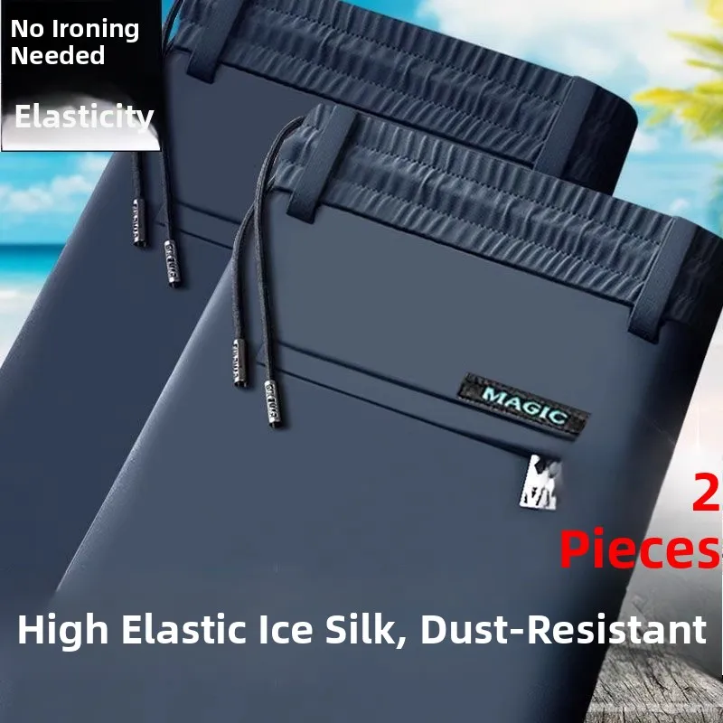 

Ice Silk Men's Casual Pants Elastic Waisand Qui Dry Straight Leg Long Trousers Workwear Comfortable Breathable Summer orts