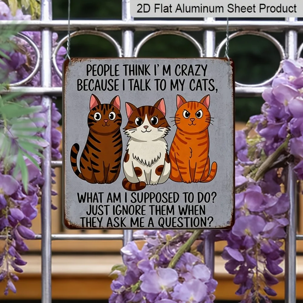 CIFBUY Lustiges Aluminium-Wandkunst-Schild „Cat Lady Retro“, wasserfest, langlebig, Metallschild für Zuhause, Büro, Flur, Dekoration