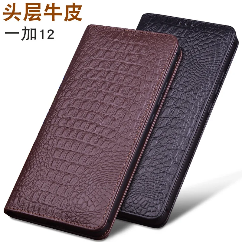 Hot Luxury Genuine Leather Magnet Clasp Phone Cover Case For Oneplus 12 Kickstand Holster Cases Protective Full Funda