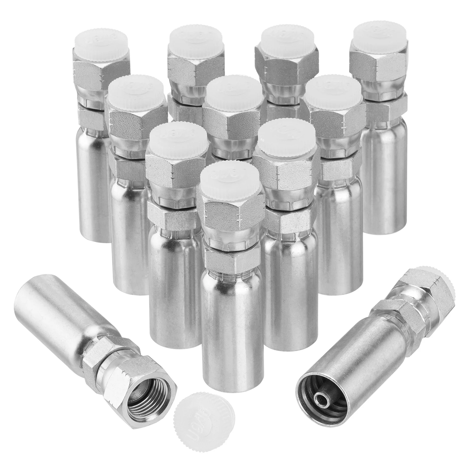 

12 Pack 1/4" Hydraulic Hose Fittings, 1/4" I.D. Hose x 3/8" JIC 37° Female Hydraulic Hose End Swivel Crimp Fitting Kits