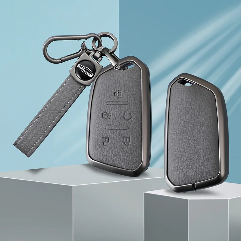 

Zinc Alloy Leather Car Key Fob Cover Case Shell for Cadillac Escalade CT4 CT4-V CT5 XTS CT6 C8 for GMC Yukon Accessories