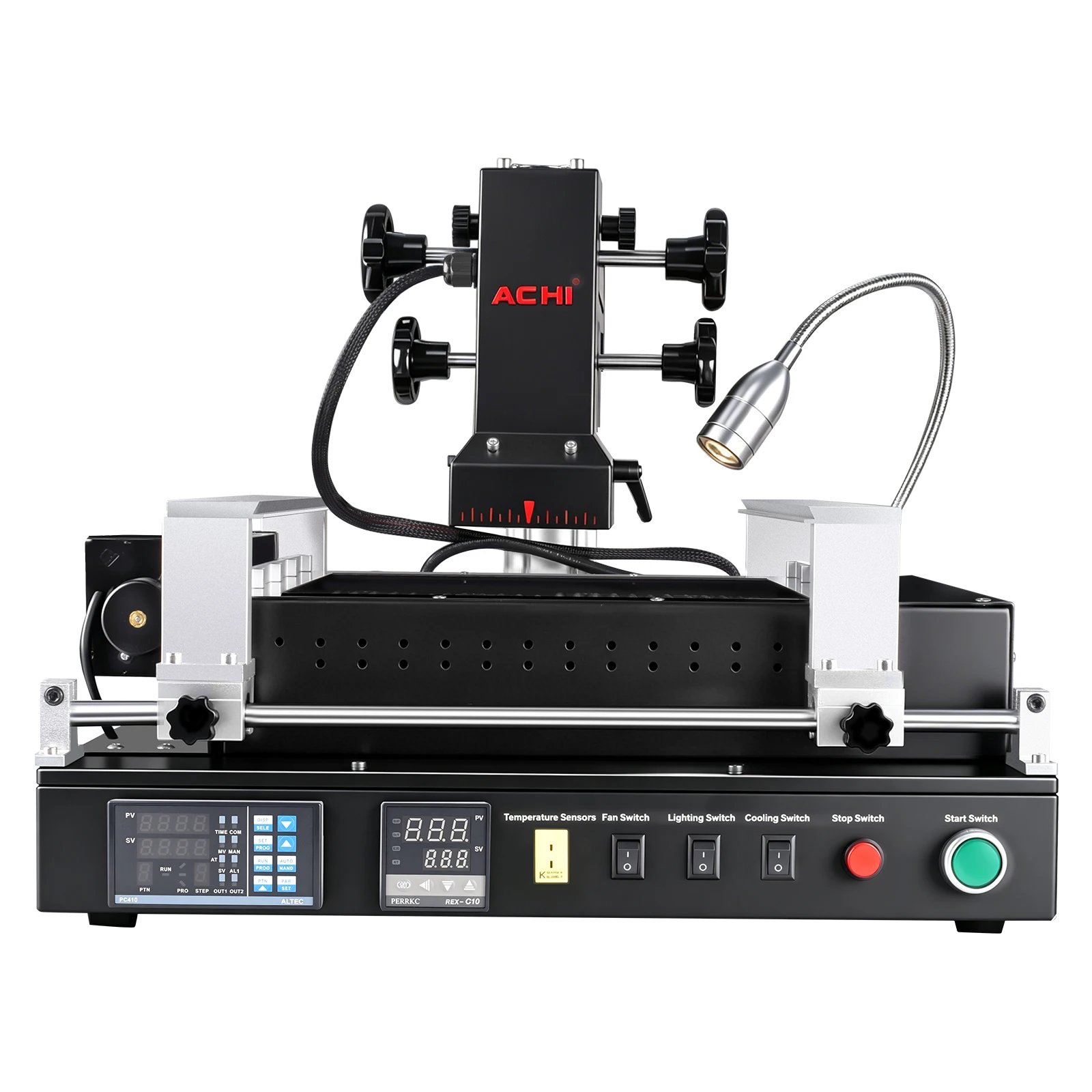 ACHI ACHI PRO SC Infrarot-BGA-Reworkstation für BGA-Reparaturen, mit präziser Temperaturregelung, stabiler Heizung und vollständigem Zubehör.